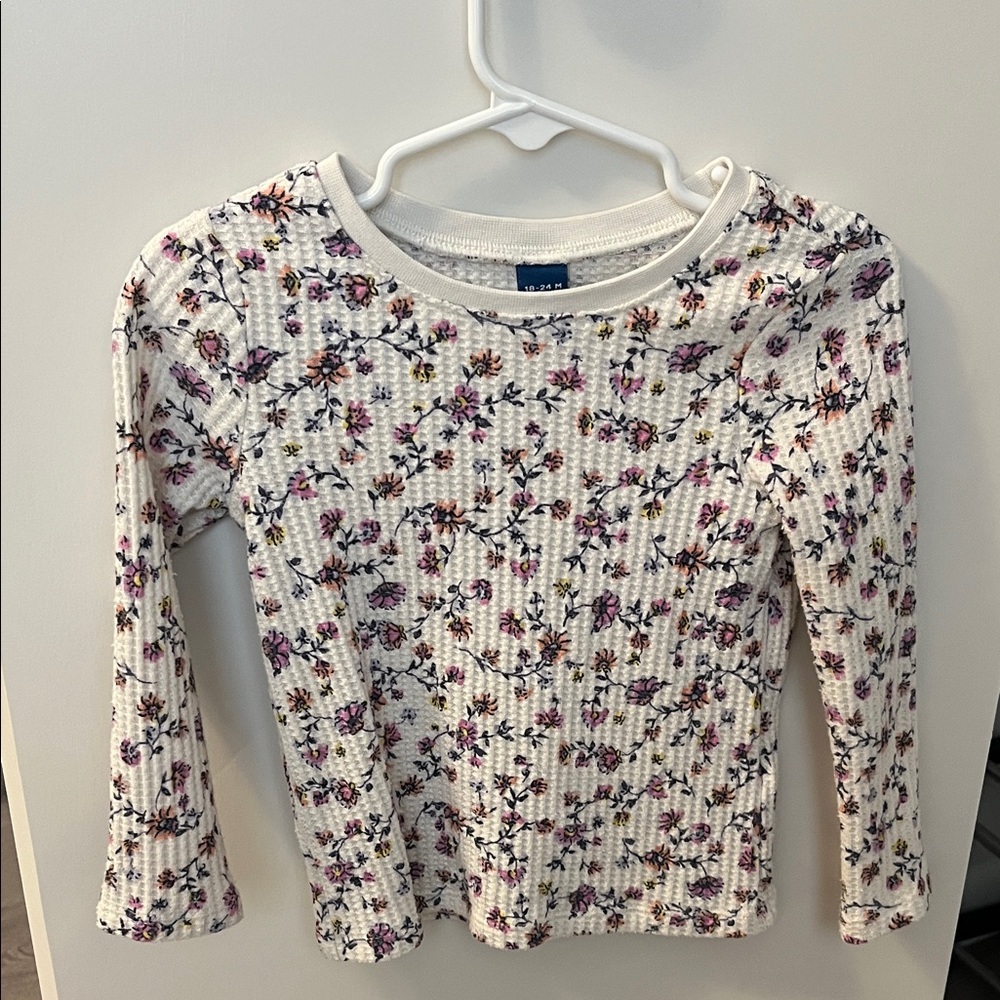 Old Navy Ribbed Floral Top - Cream and Purple